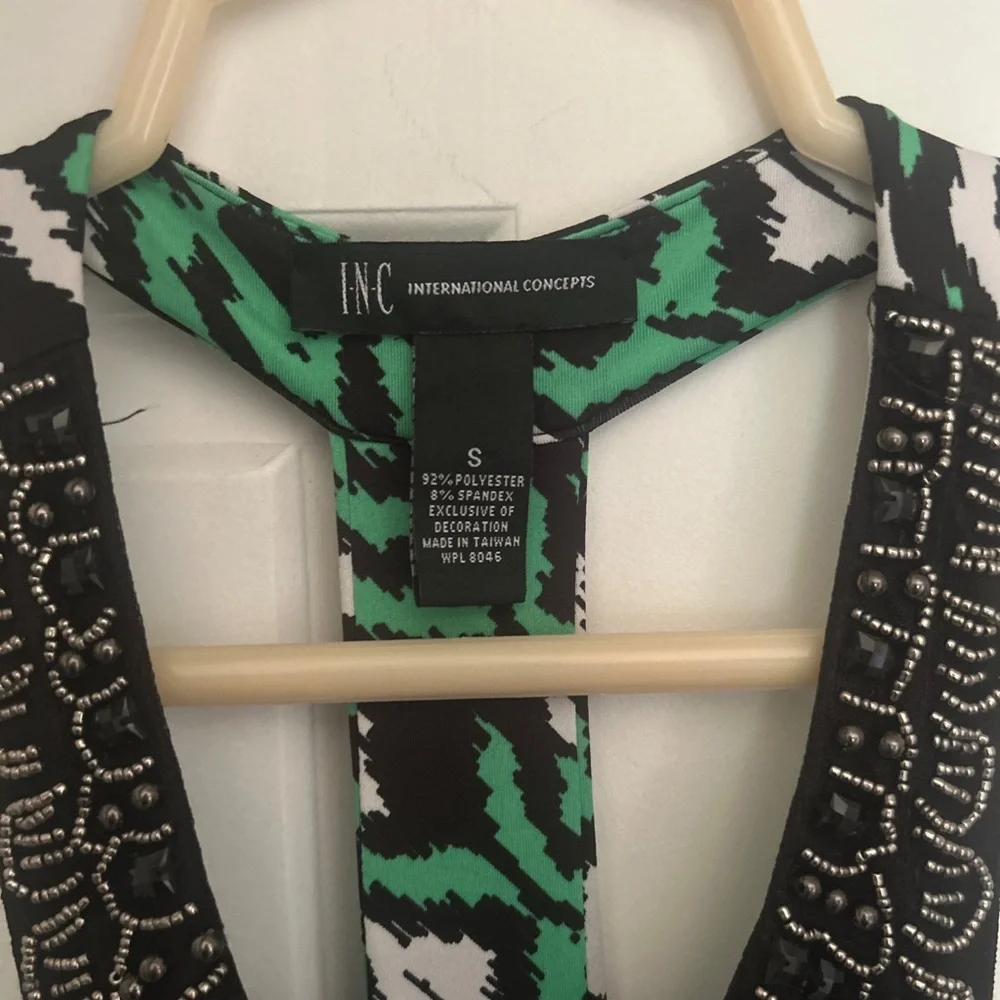 INC International Concepts Green Black Sleeveless Maxi Sundress boho tribal - Picture 6 of 6
